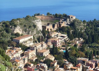 View of Greek Theater in Taormina from Castelmola