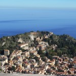 View of Greek Theater in Taormina from the Madonna della Rocca Castelmola
