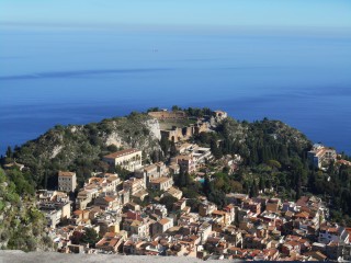 View of Greek Theater in Taormina from the Madonna della Rocca Castelmola