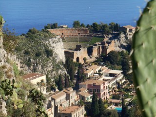 View of Greek Theater in Taormina from the Madonna della Rocca Castelmola