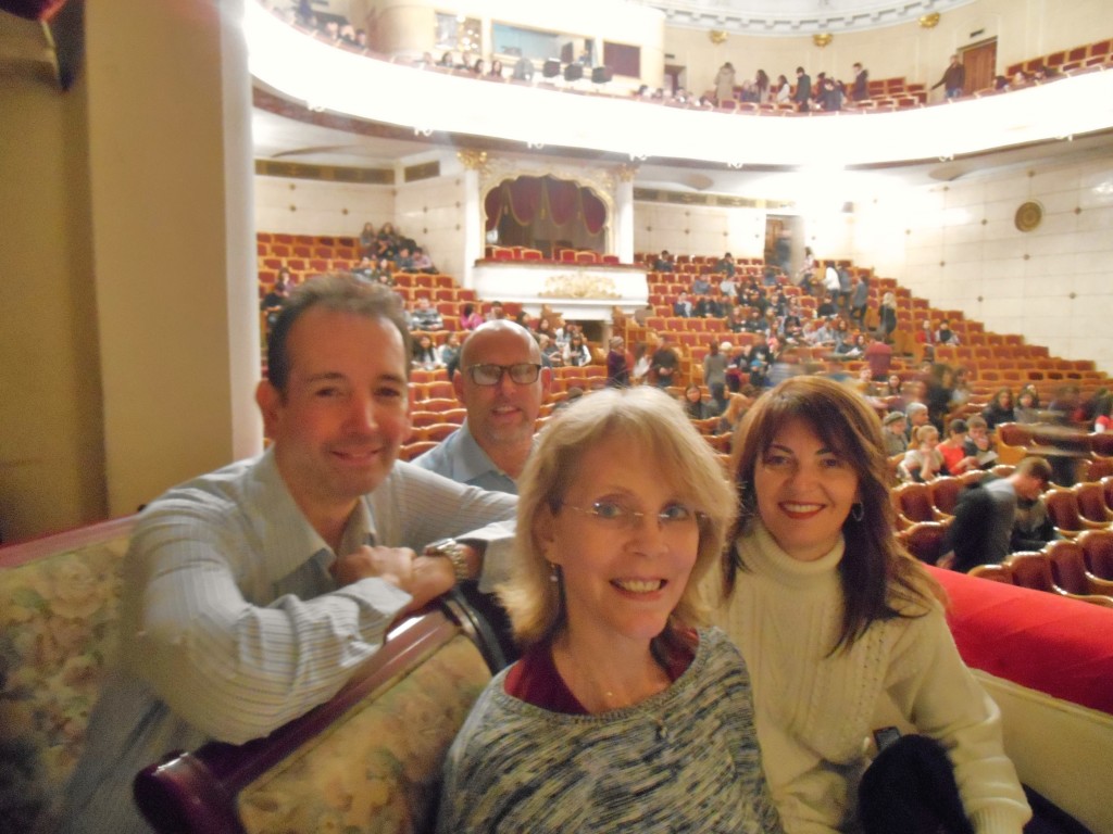 Enjoying the balcony seats at Rigoletto Opera in Bishkek