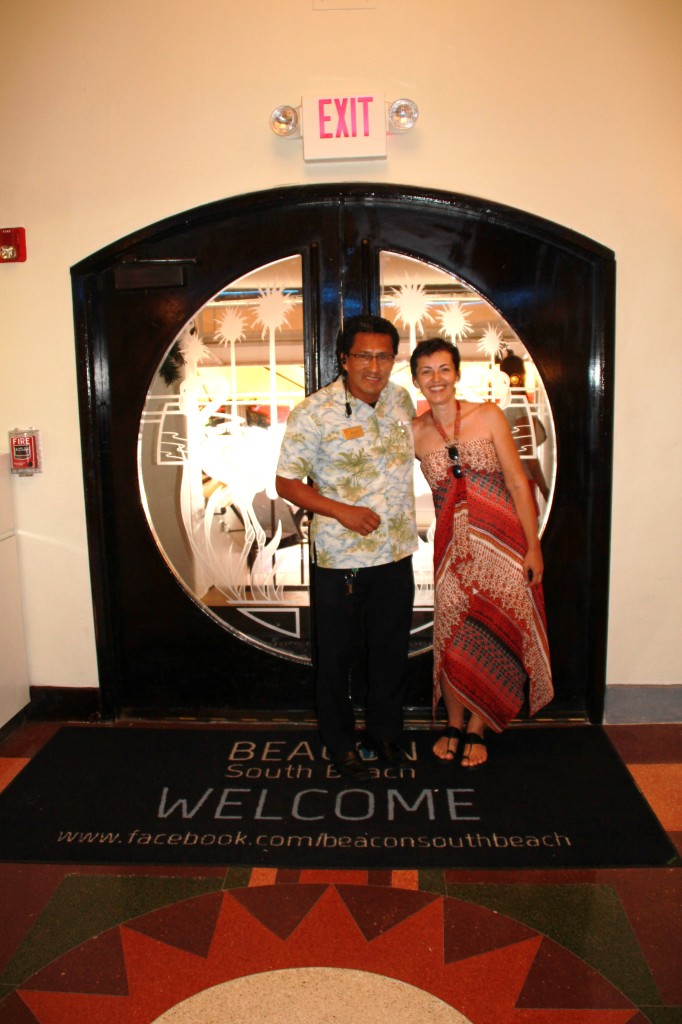In the lobby of the Beacon Hotel on Ocean Drive, South Miami Beach