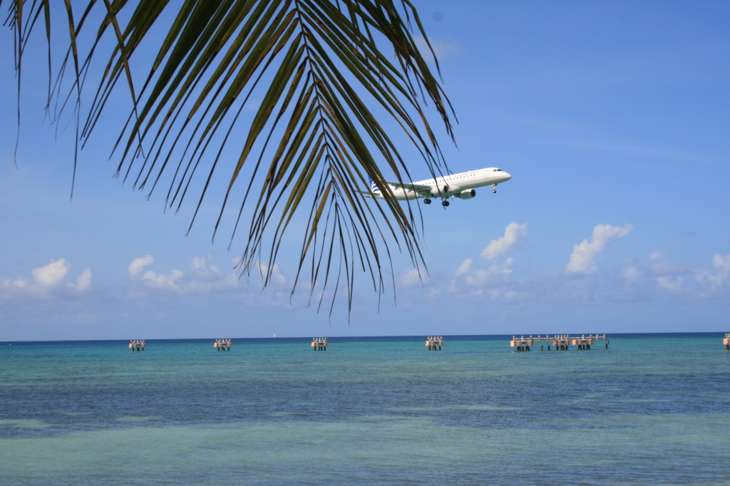 Final descent over beach in Jamaica