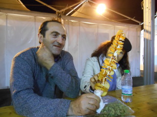 Potatoes on a stick at Ottobrata Zafferanese