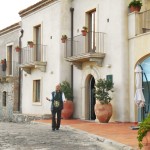 Vittorio in front of Resort Borgo San Rocco, Savoca