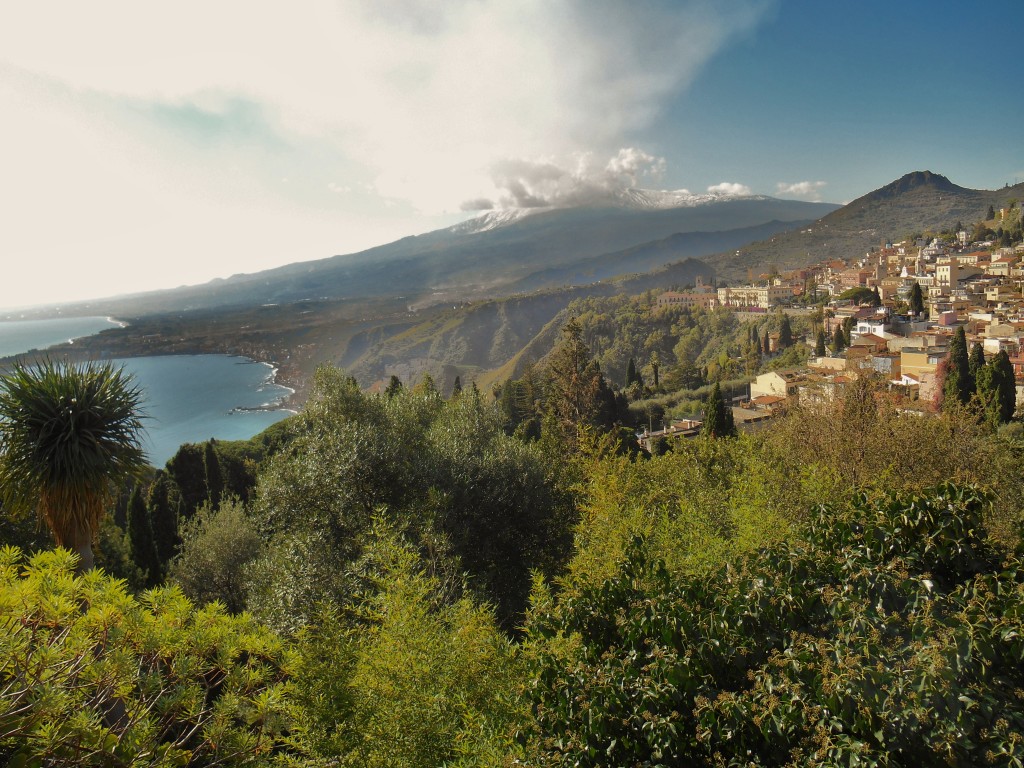 Mount Etna eruption seen from Taormina