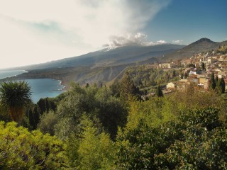 Mount Etna eruption seen from Taormina