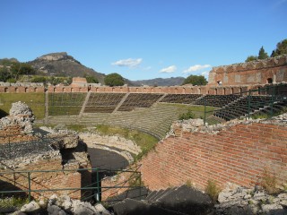 Greek theatre taormina under Etna ash