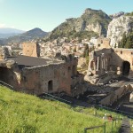 Greek theatre taormina under Etna ash