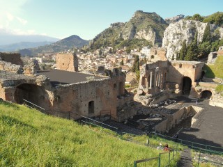 Greek theatre taormina under Etna ash