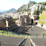 Greek theatre taormina under Etna ash