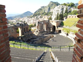 Greek theatre taormina under Etna ash