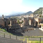 Greek theatre taormina under Etna ash