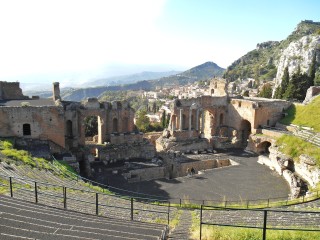 Greek theatre taormina under Etna ash