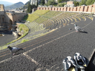 Greek theatre taormina under Etna ash