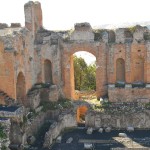 Greek theatre taormina under Etna ash