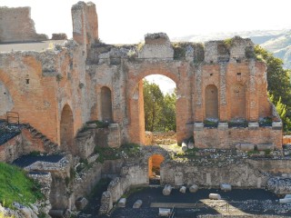 Greek theatre taormina under Etna ash