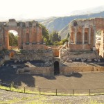 Greek theatre taormina under Etna ash