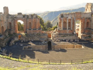 Greek theatre taormina under Etna ash