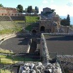 Greek theatre taormina under Etna ash