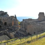 Greek theatre taormina under Etna ash