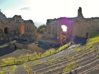 Greek theatre taormina under Etna ash